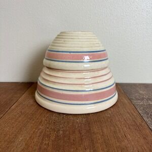McCoy Pottery VINTAGE 1930s 1940s Pair (2) Cream‎ Pink Blue Stripe Nesting Bowls